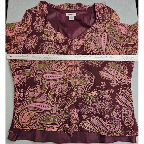 Vintage Y2K Avenue Silk Top Sheer Ruffles Flared Sleeves Jewel Tone Fairy Whimsy - Picture 7 of 11